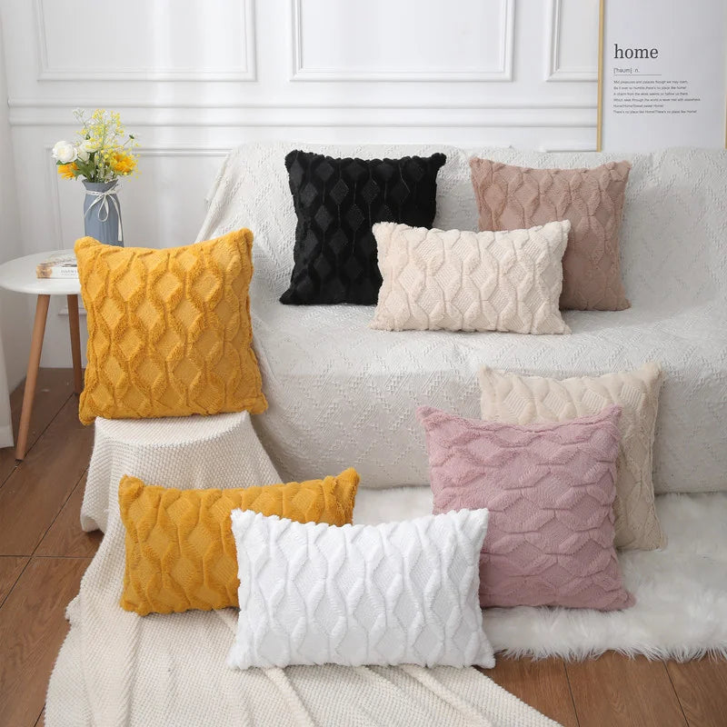 Afralia™ Plush 3D Rhombus Geometry Cushion Cover for Living Room Sofa Decor