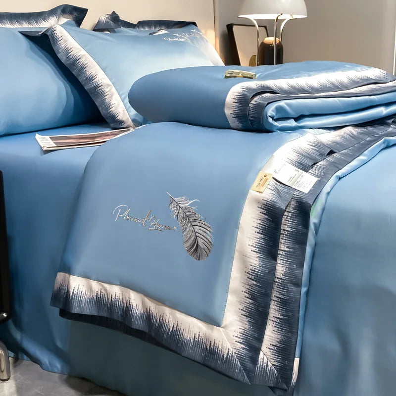 Afralia™ Feather-Embroidered Summer Blanket: Queen Size, Machine Washable, Thin Duvet