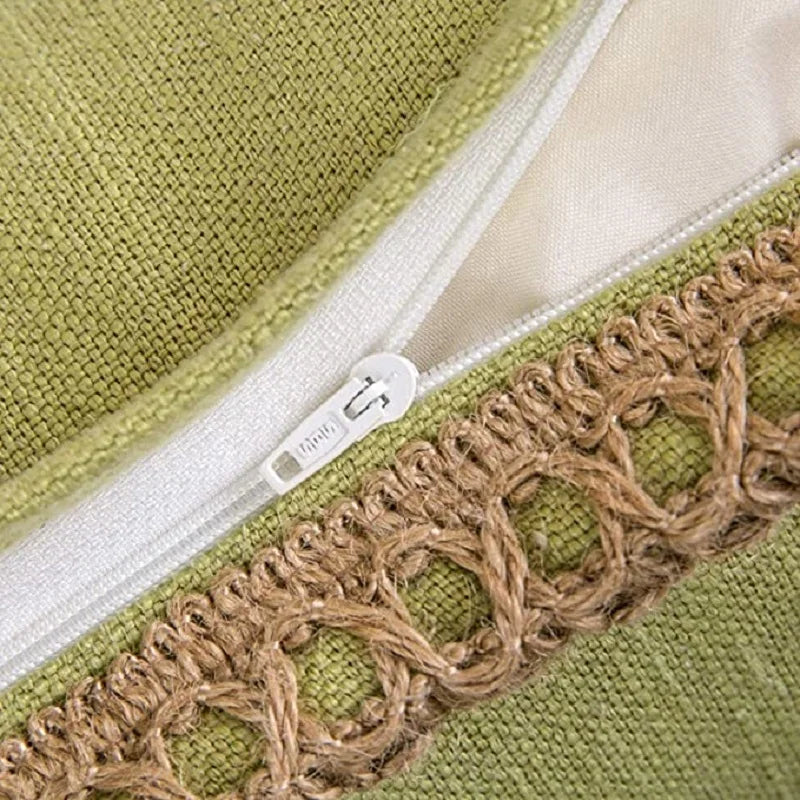 Afralia™ Saga Green Accent Cushion Covers Set: Luxury Soft with Burlap Trim, Tailored Edges