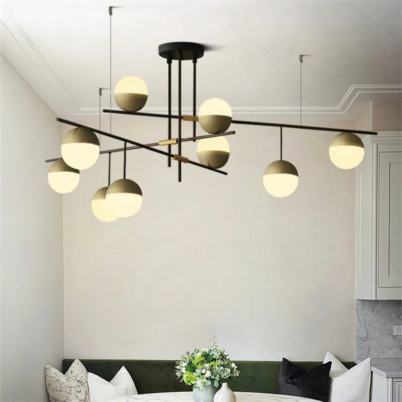 Afralia™ Glass Ball Linear Chandelier: Postmodern Style Kitchen & Hotel Art Light