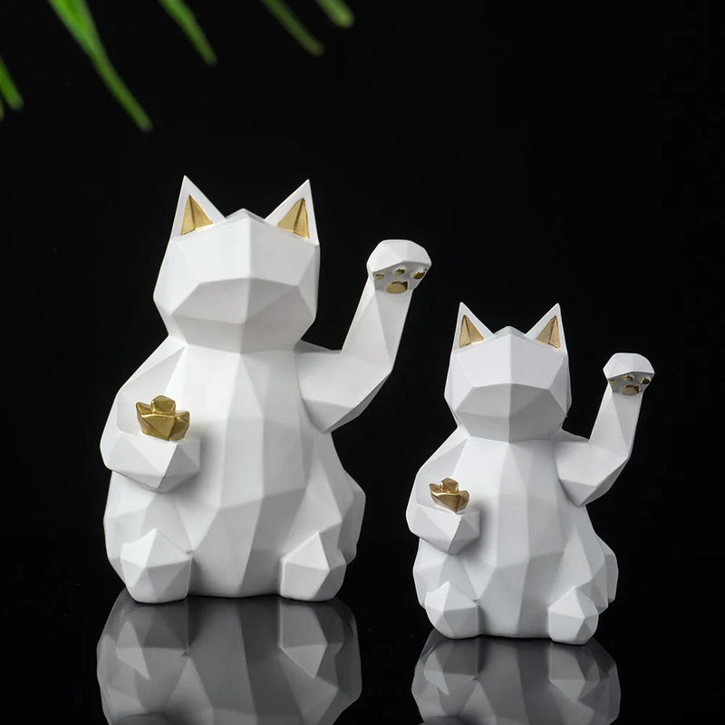 Afralia™ Resin Lucky Cat Figurine: Nordic Animal Statuette for Home & Office Decor