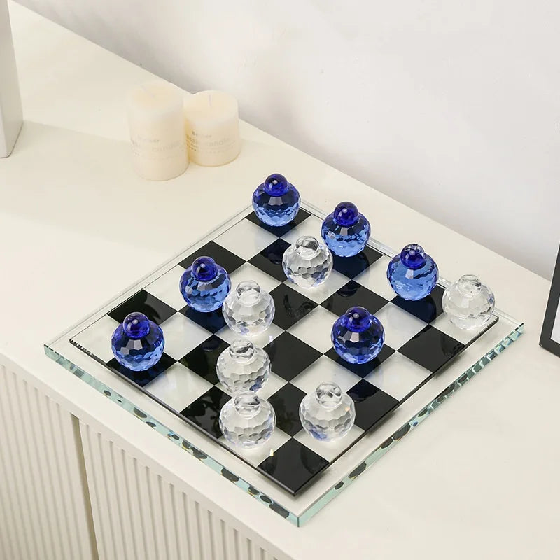 Afralia™ Geometric Glass Chess Set Table Ornament - Home Decor Figurines