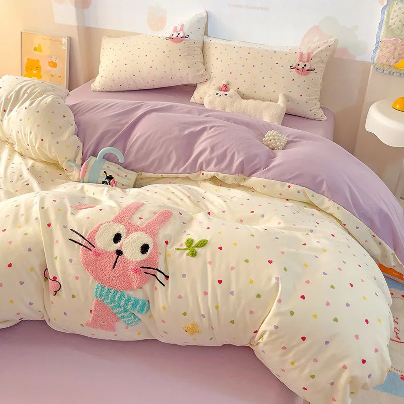 Afralia™ Cotton Bedding Set Cute Pattern Soft Comforter Single/Double Size Duvet Cover
