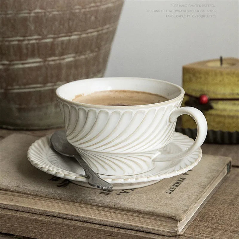 Afralia™ Retro Ceramic Coffee Cup & Saucer Set for Stylish Afternoon Tea & Caffe Latte