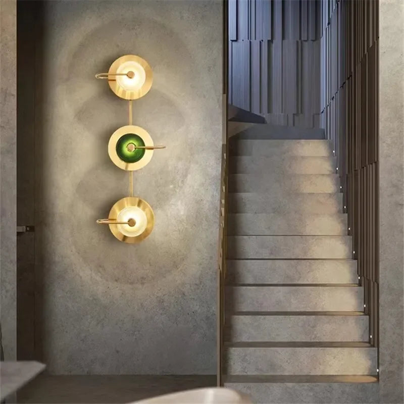 Afralia™ Green Crystal Wattle Circle Wall Lamp - Nordic Minimalist Art Deco Lights