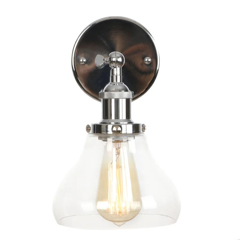 Afralia™ Industrial Vintage Silver Glass Wall Lamp for Bedroom Kitchen Balcony Bedside