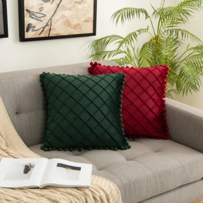 Afralia™ Corduroy Striped Pompom Pillowcase for Bedroom Sofa Living Room