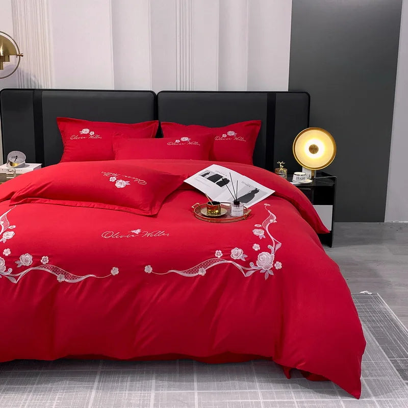 Afralia™ Luxe 100% Cotton Embroidered Bedding Set: Soft, Thick & Cozy Long Staple Comforter Kit