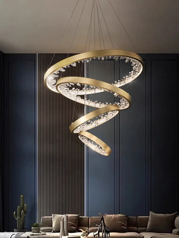 Afralia™ Crystal Led Chandelier: Modern Luxury K9 Ring Dimmable Circle Hanging Lamp - Bedroom Living Dining Room Lighting