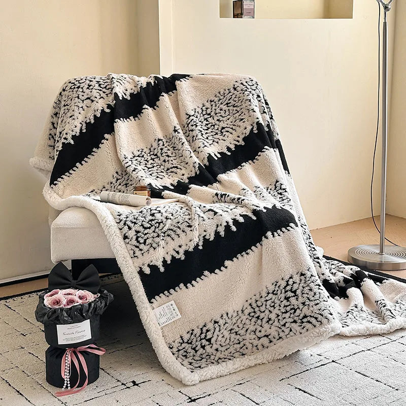 Afralia™ Double-Layer Jacquard Lamb Wool Blanket - Cozy Sofa Throw for Winter Home Comfort