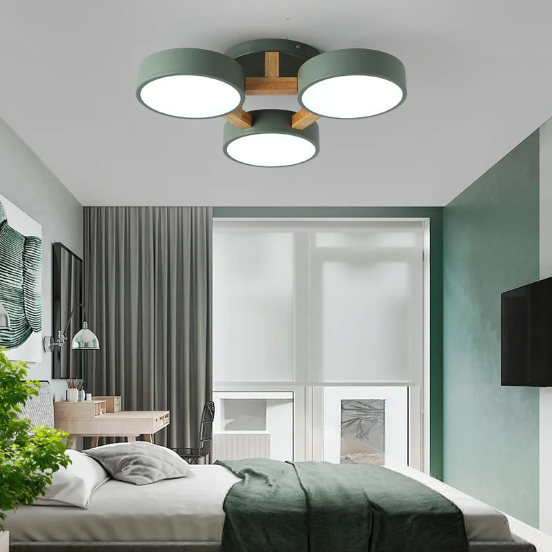 Afralia™ Nordic Style Wood Art LED Chandelier for Bedroom Living Room Ceilings