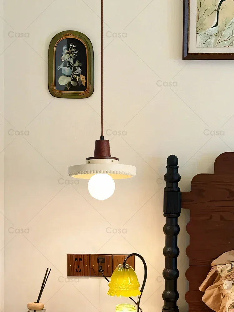Nordic Retro Walnut Solid Wood Resin Pendant Light by Afralia™
