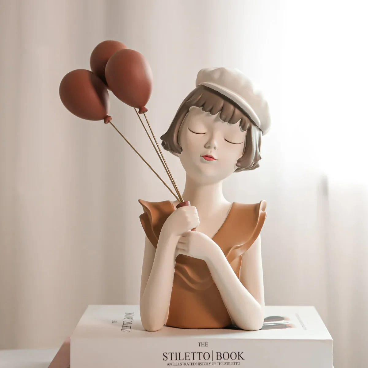 Afralia™ Balloon Girl Bust Vase and Tray Set - Modern Resin Sculptures for Living Room Decor