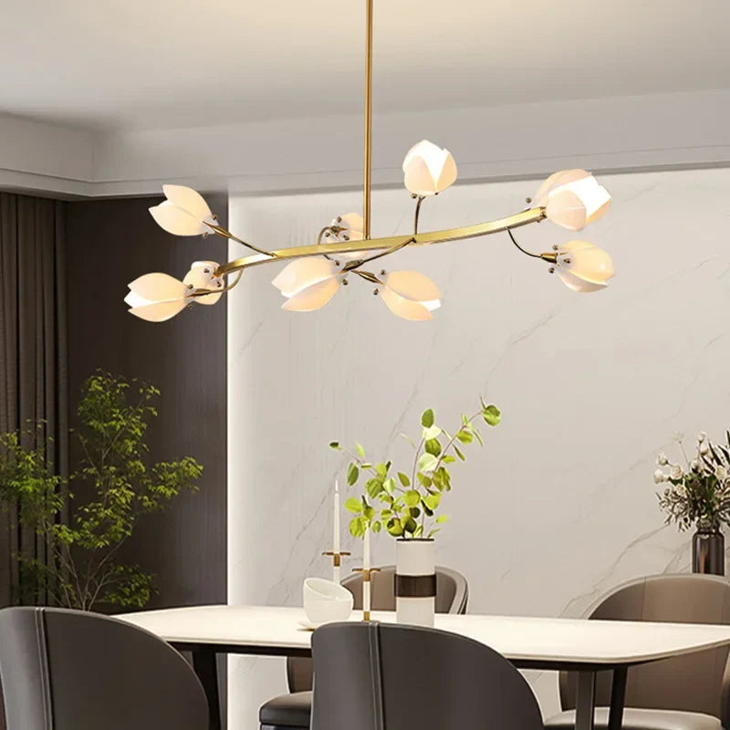 Afralia™ French Cream Ceramic Chandelier LED Pendant Light Fixture