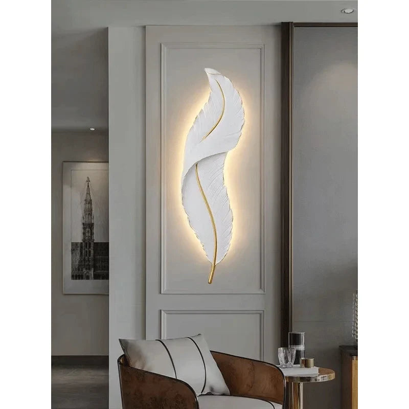 Luxury Feather LED Wall Sconces by Afralia™ for Modern Living Spaces