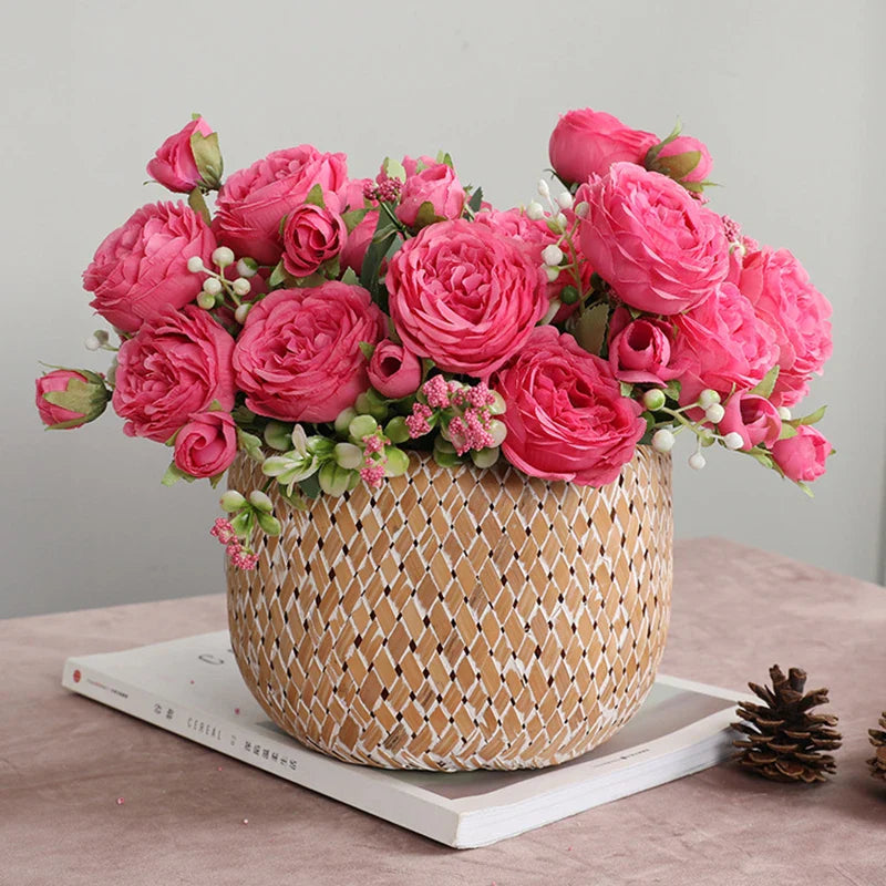 Afralia™ Silk Peony Bouquet: 5 Big Head 4 Bud Artificial Flowers for Home Wedding Decor