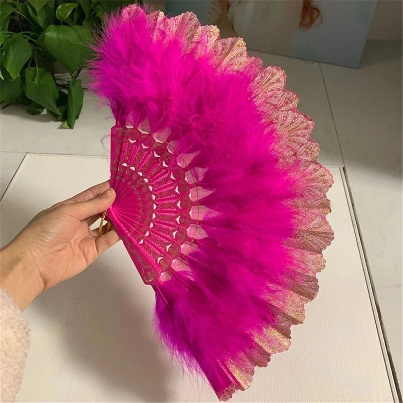 Afralia™ Velvet Feather Fan: Chinese Folding Performance Prop for Cheongsam Ornaments