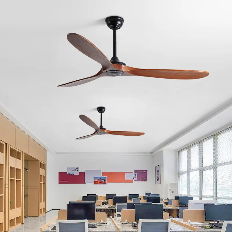 Afralia™ 70" Wood DC Ceiling Fan w/ Remote Control - Industrial Style Large Size Fan