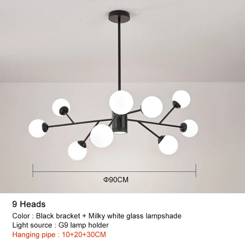 Afralia™ Black Chandelier: Luxury Glass Pendant Lights for Living Room, Bedroom, and Restaurant