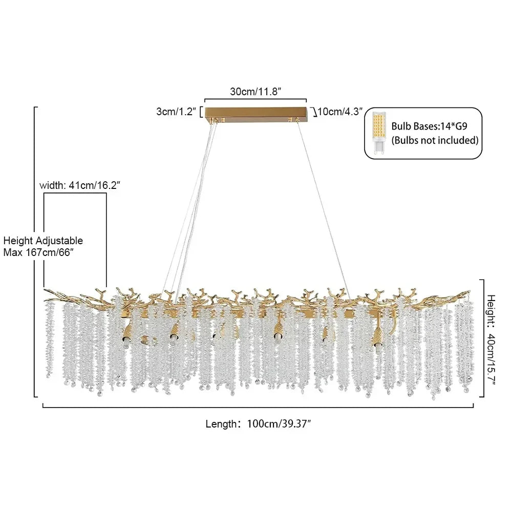 Afralia™ Gold Branch Crystal Chandelier for Bedroom Living Dining Room