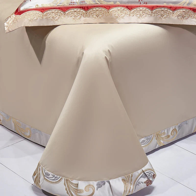 Afralia™ Silky Satin Jacquard Cotton Bedding Set, Luxury European Style, 4 or 6 Pcs