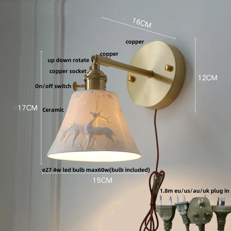 Afralia™ Ceramic Copper Wall Lamp Sconce with Pull Chain Switch for Modern Decor