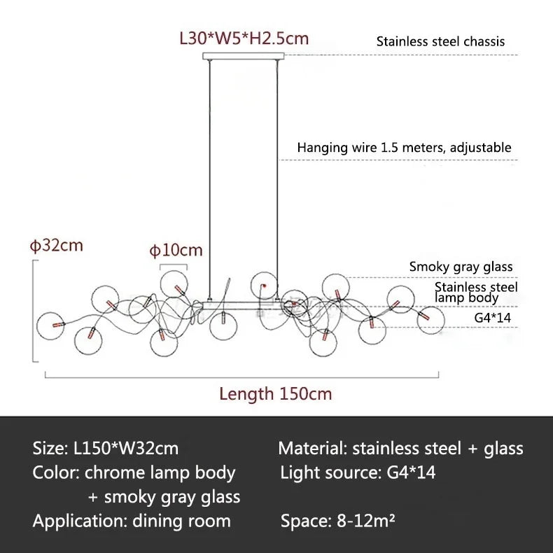 Afralia™ Smoky Gray Glass LED Chandelier for Dining Room and Bar Lighting