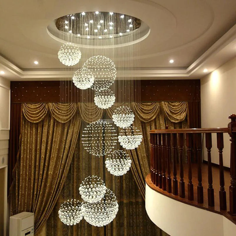 Afralia™ Crystal Staircase Chandelier Pendant Light - Modern Luxury Large Villa Ceiling Lights