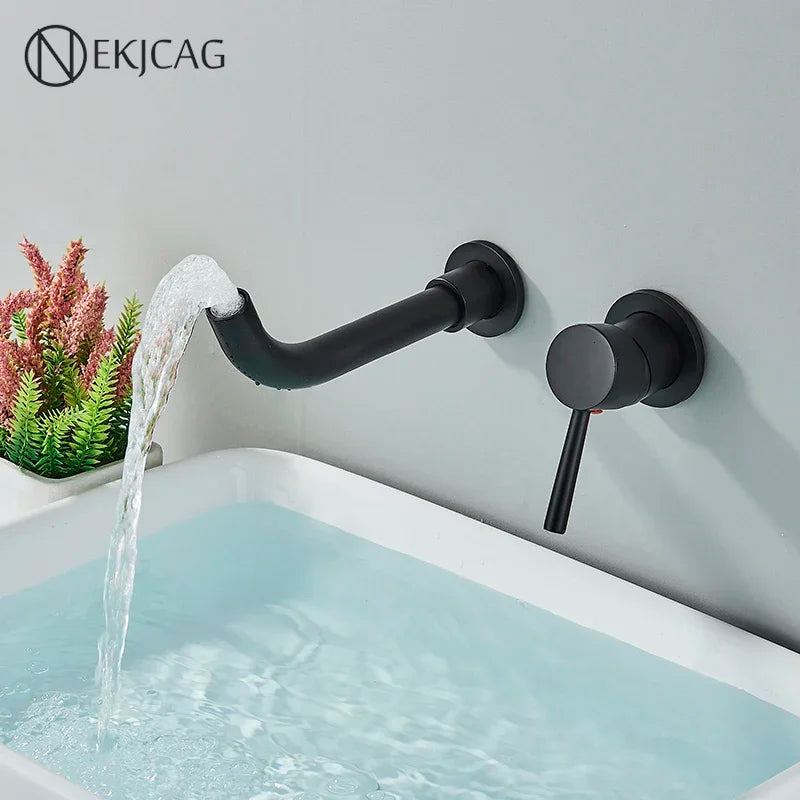 Afralia™ Matte Black Wall Mounted Wash Basin Faucet, Single Handle Cold and Hot Mixer
