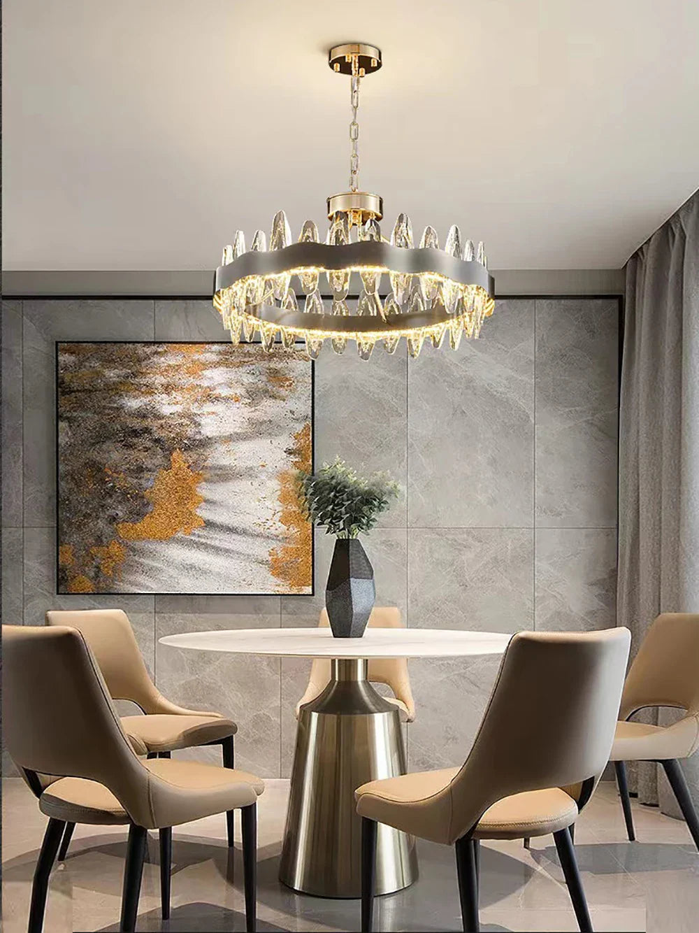 Afralia™ Round LED Crystal Chandelier in Gold/Black for Luxe Living Room Lighting