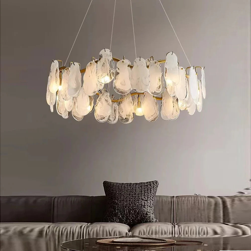 Afralia™ Cloudy Glass Chandeliers: Modern LED Lustre Indoor Lighting for Living Room Décor
