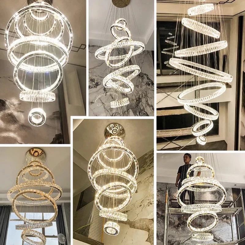 Afralia™ Crystal Chandelier Stair Pendant Lamp Living Room Lighting Modern Interior Decor