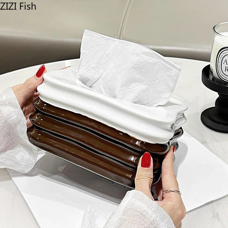 Afralia™ Multi Layer Ceramic Tissue Box - Stylish Desk and Home Decor