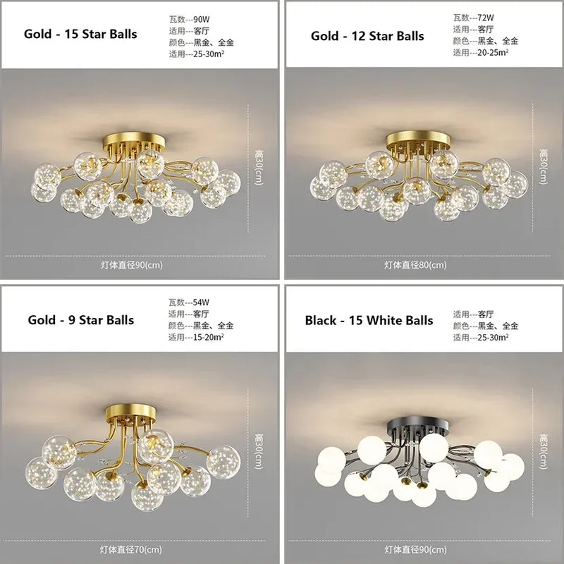 Afralia™ Black Gold Chandelier with Clear Star Glass Ball Pendant Lights