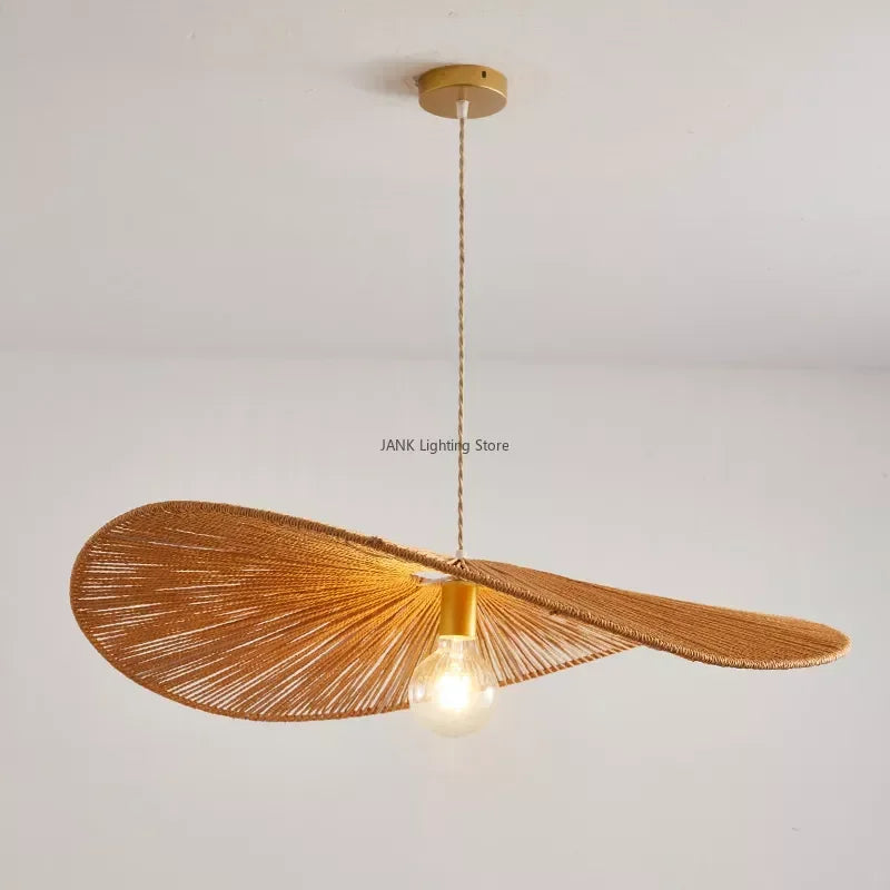 Afralia™ Hemp Rope Straw Hat Pendant Lights LED Decorative Lighting for Living Room and Restaurant