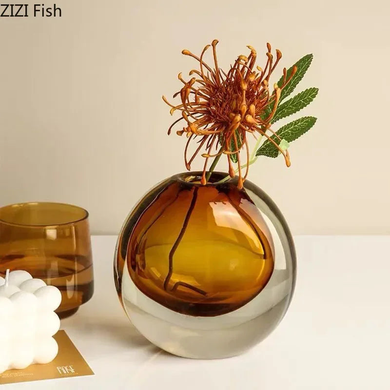 Afralia™ Elegant 2-Tone Glass Vase with Artificial Flowers for Modern Home Decor