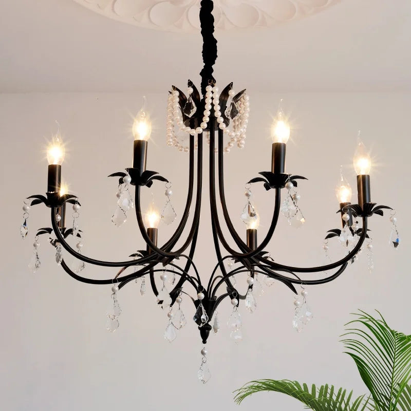 Afralia™ Elegant Black Crystal Chandelier Pendant Light for Living Room