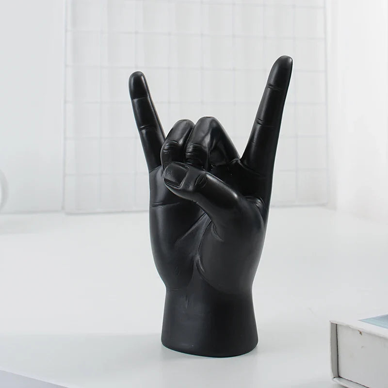 Afralia™ Gold Rock Hand Gesture Sculpture Figurine for Chic Home Decor