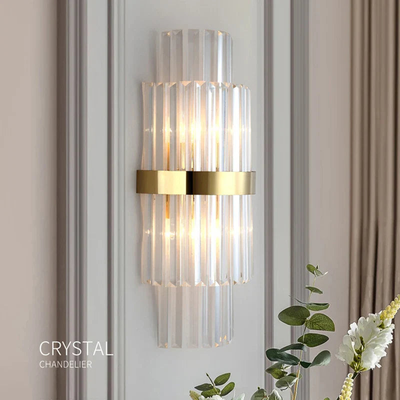 Afralia™ Crystal LED Wall Lamp Modern Luxury Light Gold Sconces for Living Room Bedroom