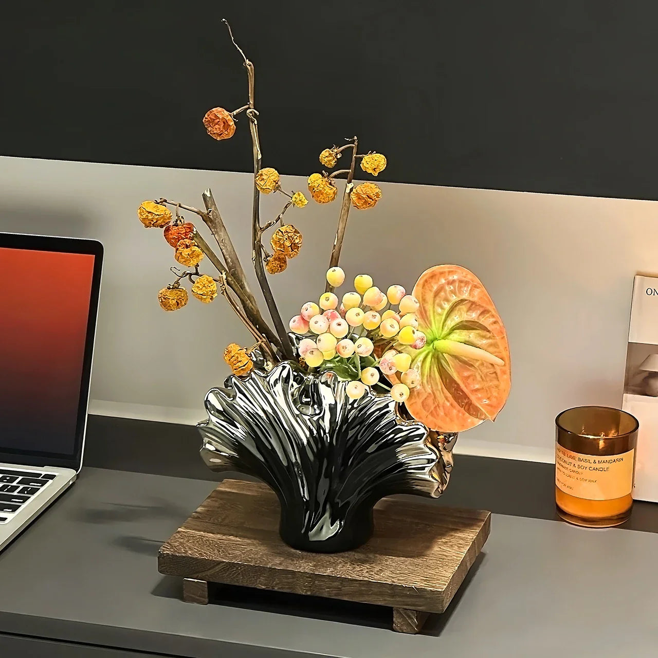 Afralia™ Silver Shell Vase for Home Decor and Flower Arrangement