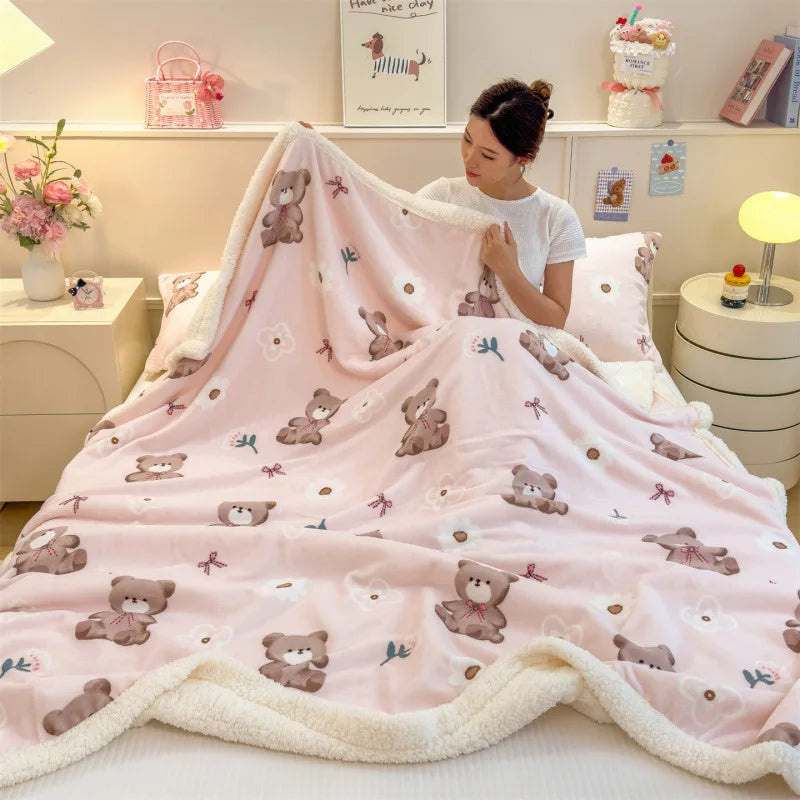 Afralia™ Cartoon Printed Lamb Wool Blanket: Soft, Skin-Friendly Sofa Cover for All Seasons