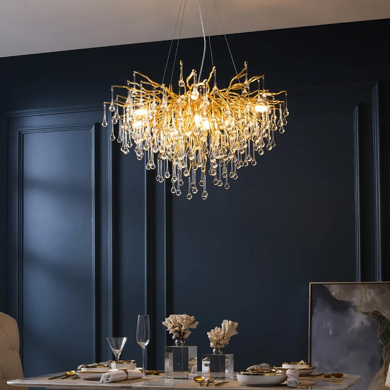 Afralia™ Crystal Water Drop Branch Chandelier: Luxury LED Lighting for Hall, Living Room, or Bar