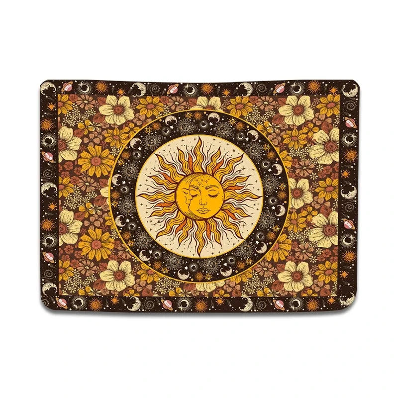 Afralia™ Sun Moon Vintage Boho Wall Tapestry Sunflowers Constellation Aesthetic