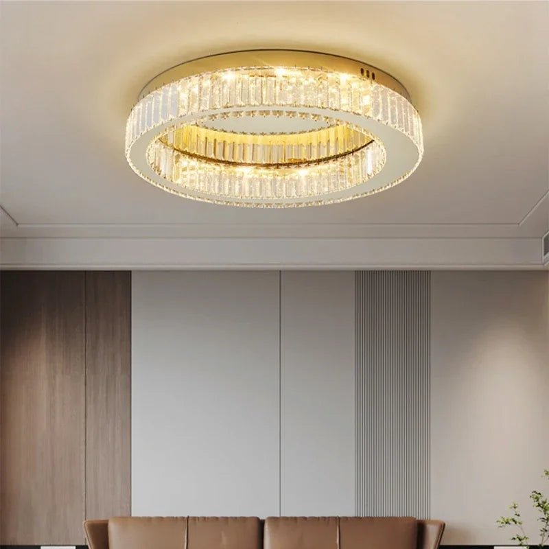Afralia™ Modern K9 Crystals Dimmable LED Ceiling Light - Art Decor Luminarias