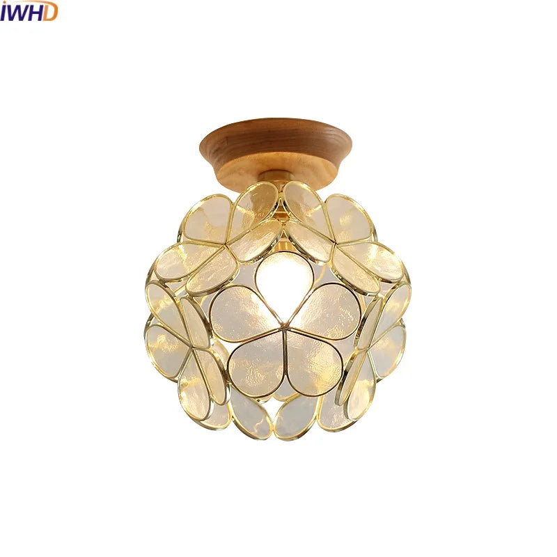 Afralia™ Wood Glass LED Ceiling Lamp Modern Plafondlamp for Home Restaurant Living Room