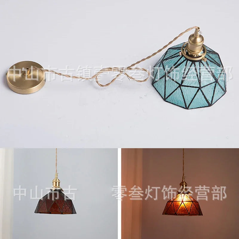 Afralia™ Tiffany Glass Chandelier Pendant Ceiling LED Light for Nordic Bedroom