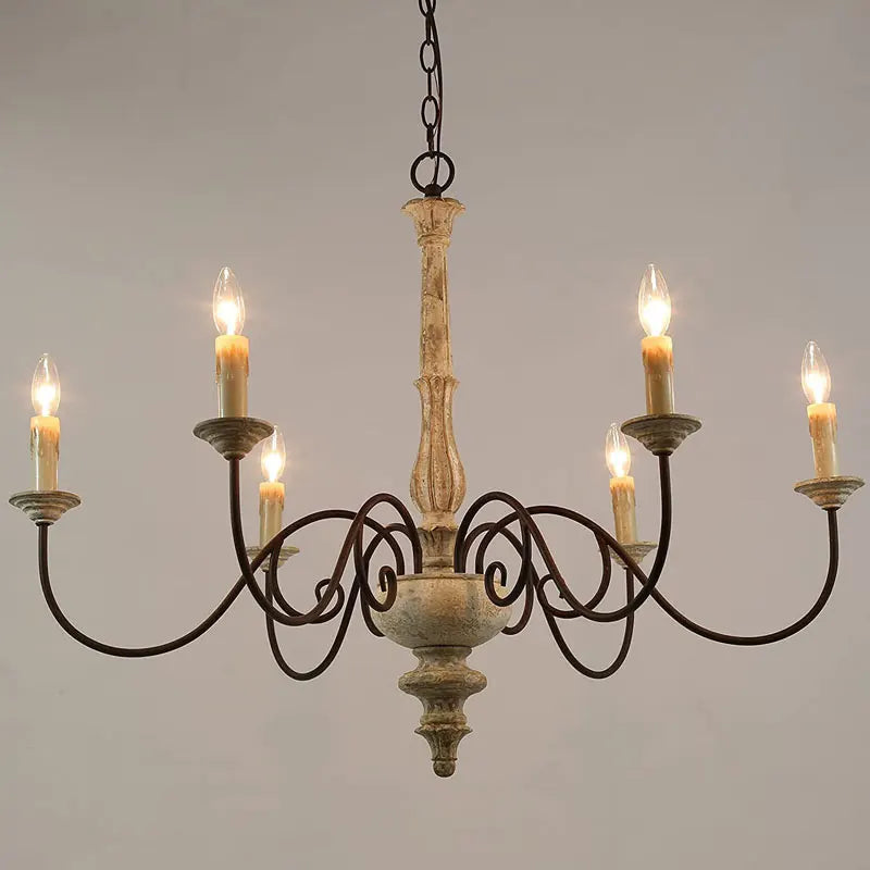 Afralia™ Vintage French Wood Chandelier for Home Restaurant Kitchen Bedroom