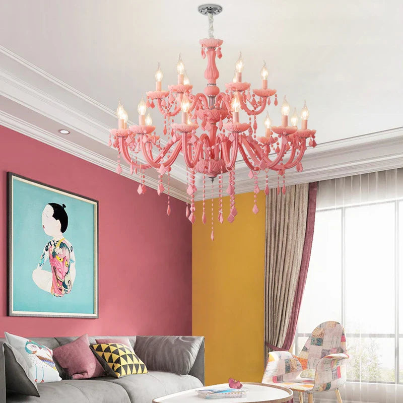 Afralia™ Pink Crystal Pendent Chandelier for Girls' Room and Living Space