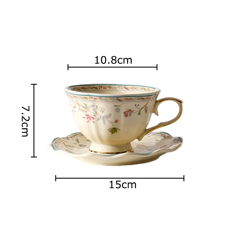 Afralia™ Elegant Floral Ceramic Cup & Saucer Set for Dining Table and Coffee Mug