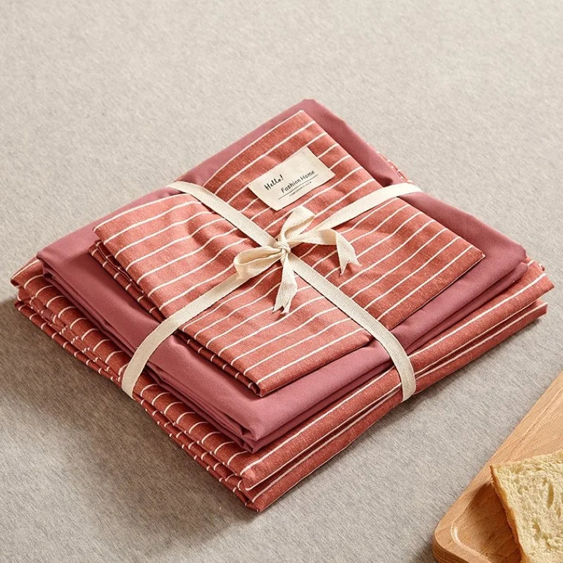 Afralia™ Japanese Grid Printed Cotton Bedding Set in Queen/King for Cozy Sleep